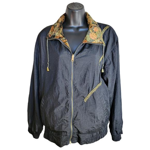 VTG Chili Pepper Gold Stars Velvet‎ Green Windbreaker Jacket Reversible Small - Picture 4 of 9